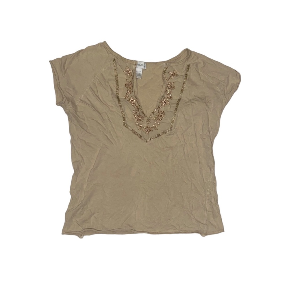 y2k brown v neck beaded top